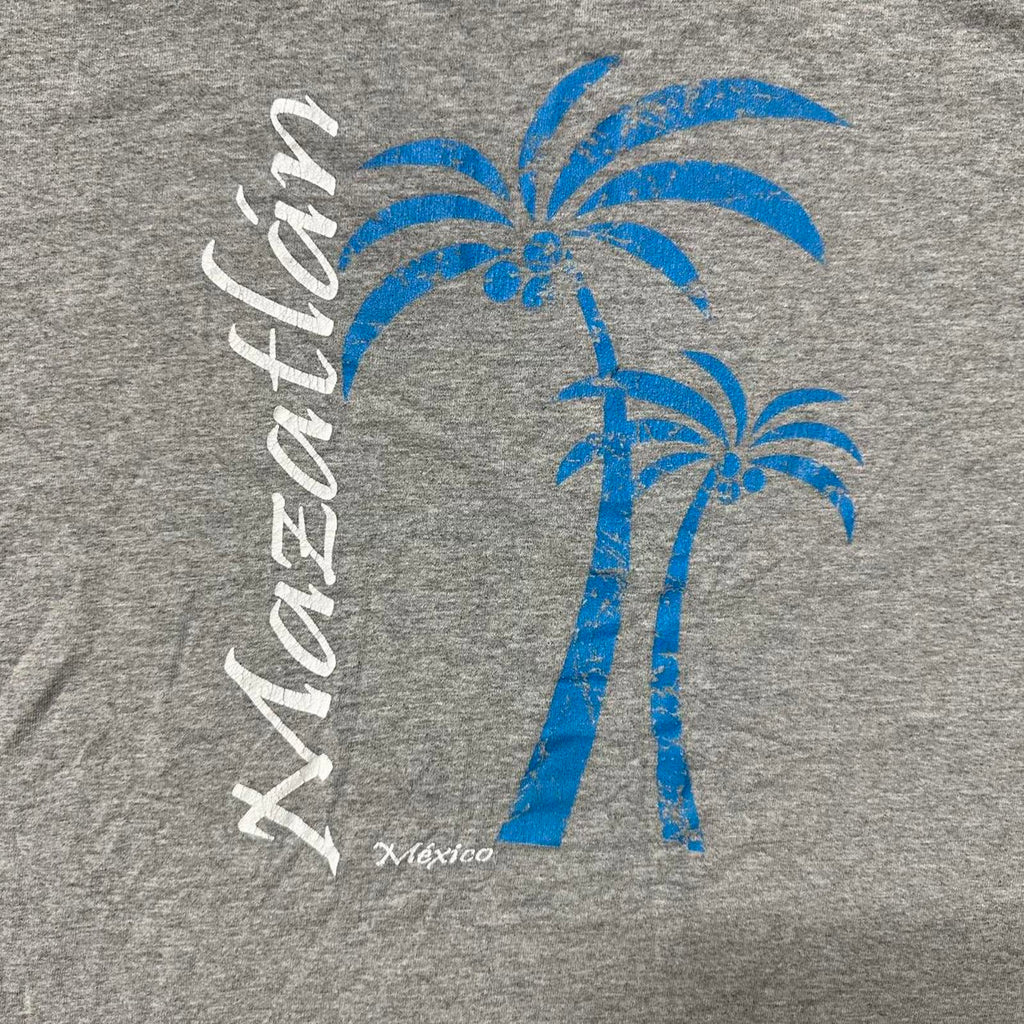 Grey vintage 80s Yazbek Mexico t-shirt with palm tree logo