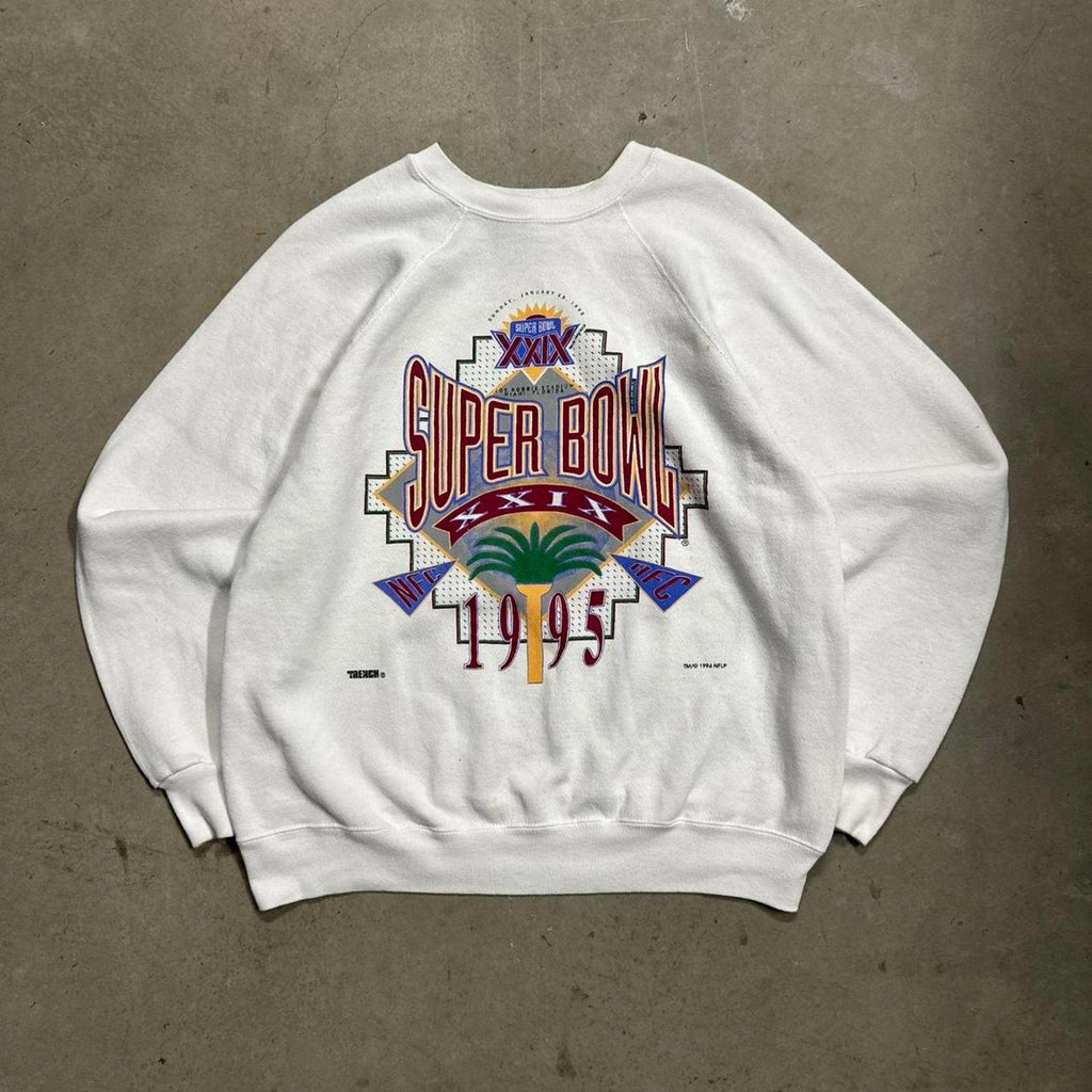 1995 Super Bowl XXXI Raglan Stitch Tultex Trench Graphic Crewneck Sweatshirt