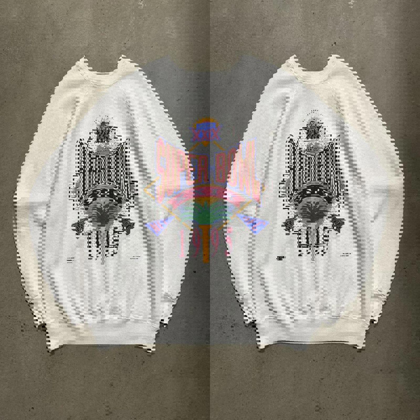 1995 Super Bowl XXXI Raglan Stitch Tultex Trench Graphic Crewneck Sweatshirt