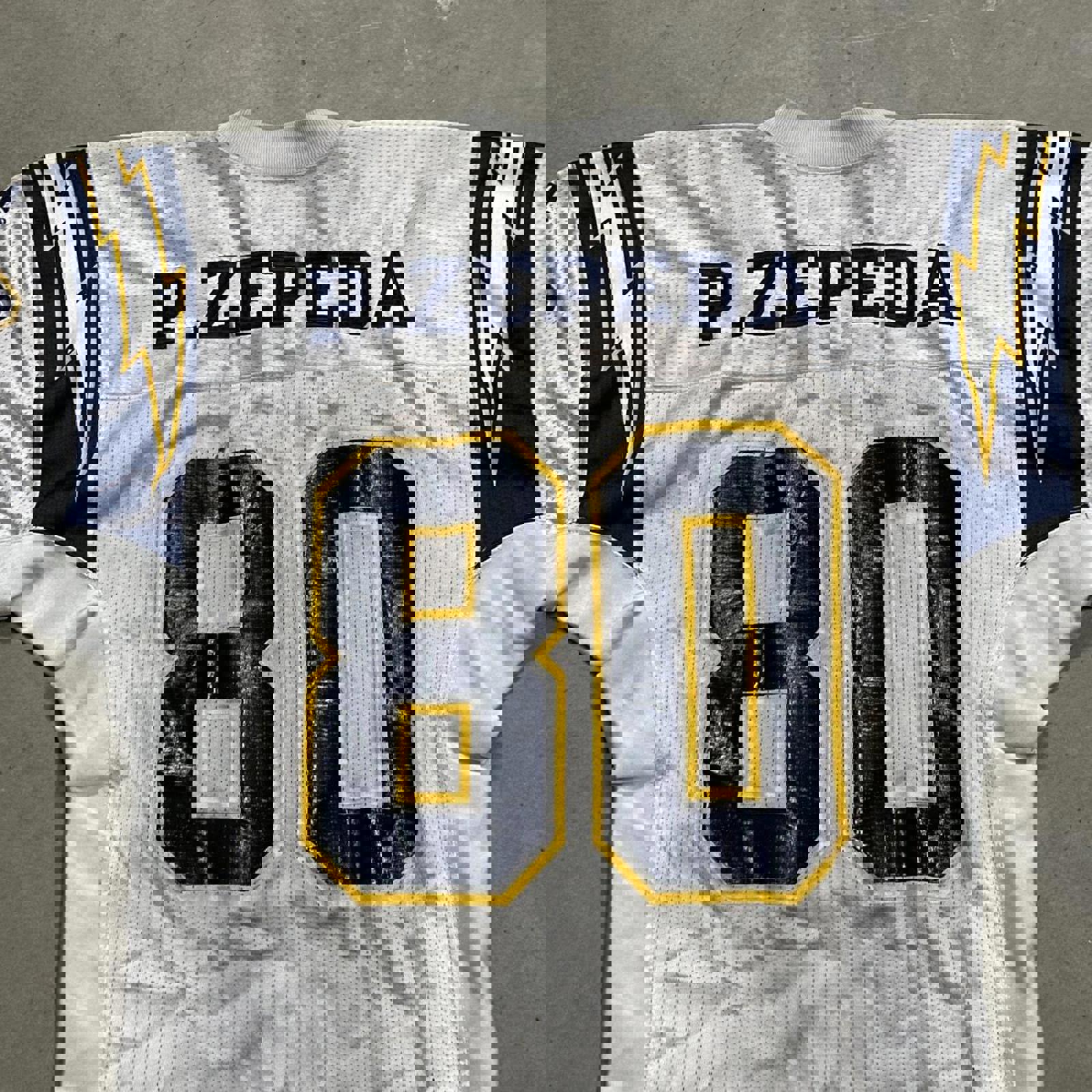 Vintage Ripon 2000’s Distressed San Diego Chargers Game Fit, P.Zepeda #80 Jersey