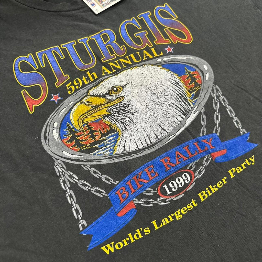 Vintage 1999’ 59th Annual Sturgis Bike Rally Hanes Single Stitch Graphic Faded Boxy Tee