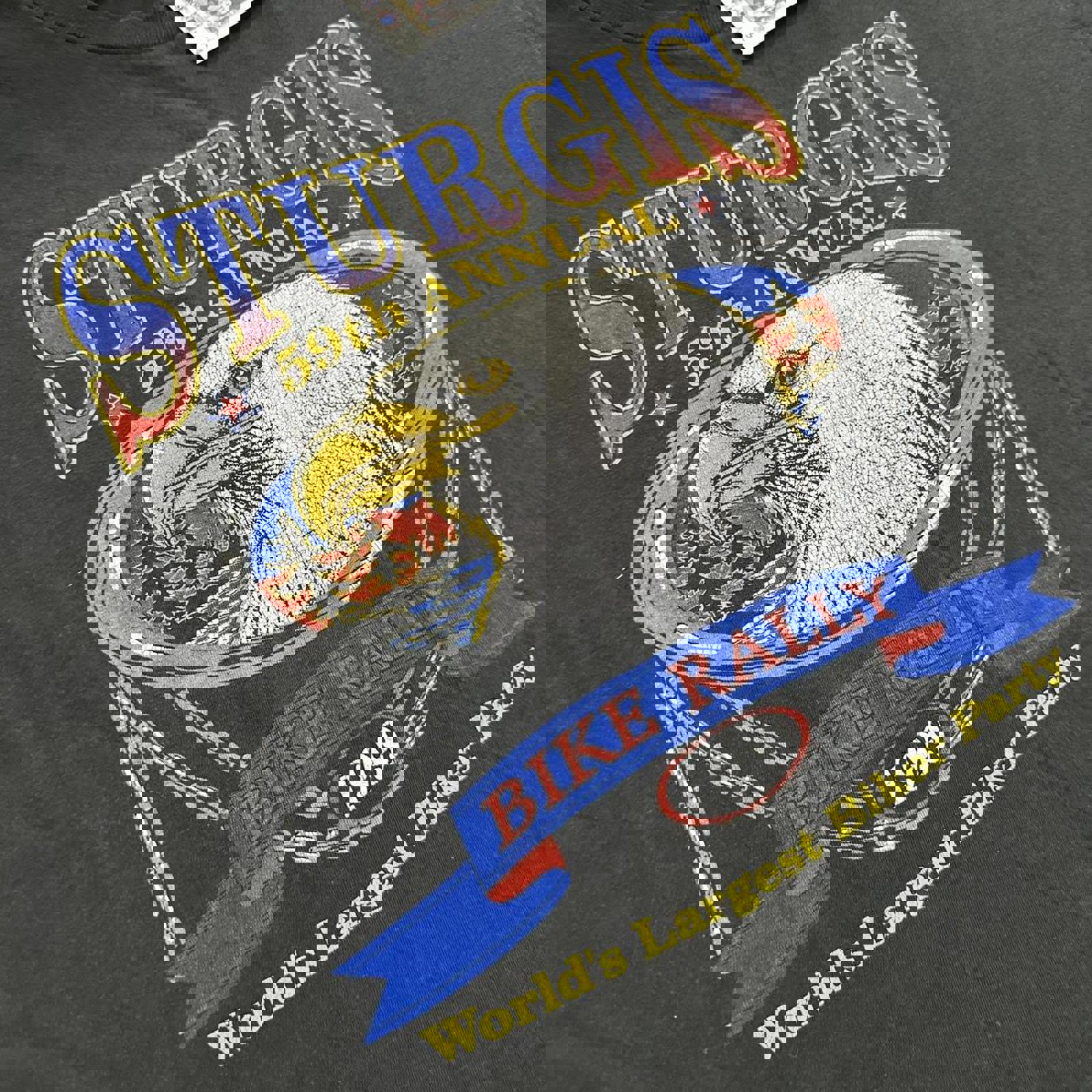 Vintage 1999’ 59th Annual Sturgis Bike Rally Hanes Single Stitch Graphic Faded Boxy Tee