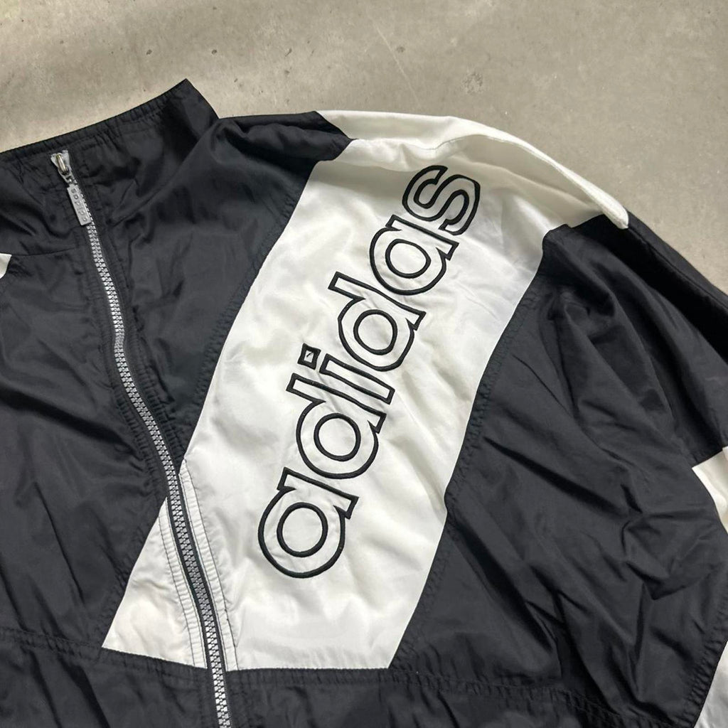 Vintage 90’s Adidas B/W Windbreaker Jacket with Sidelogo, VTG Zipper & VTG Tag