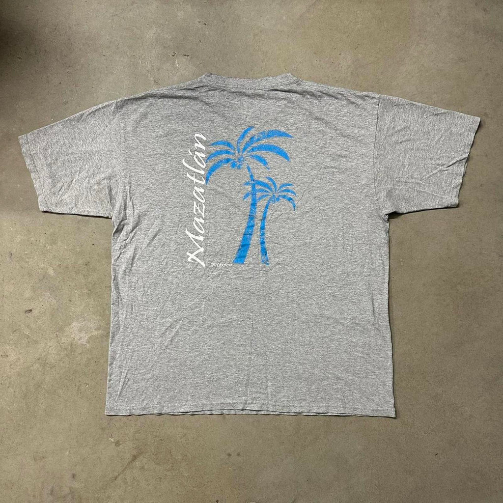 Grey vintage 80s Yazbek Mexico t-shirt with palm tree logo