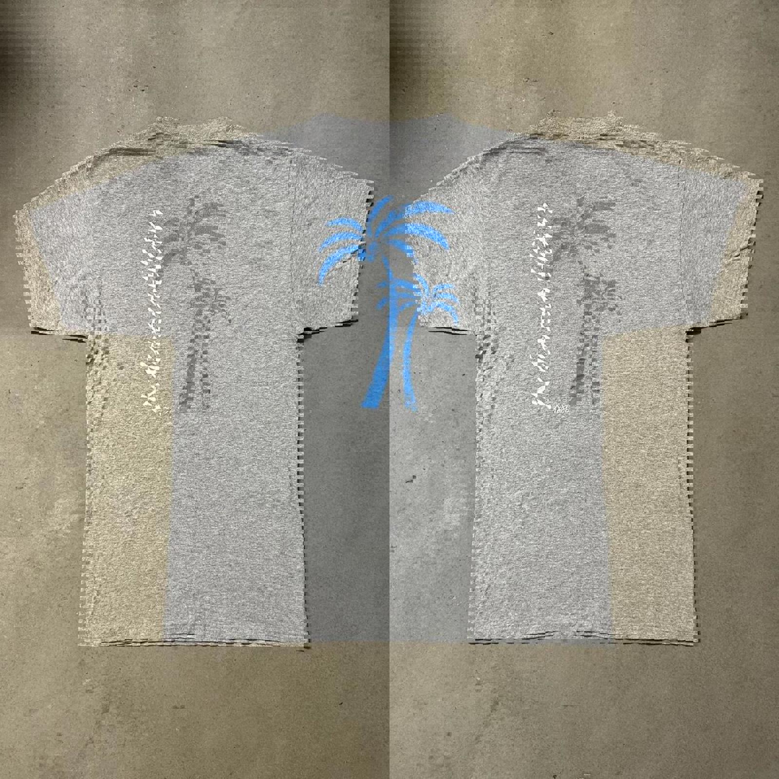 Grey vintage 80s Yazbek Mexico t-shirt with palm tree logo