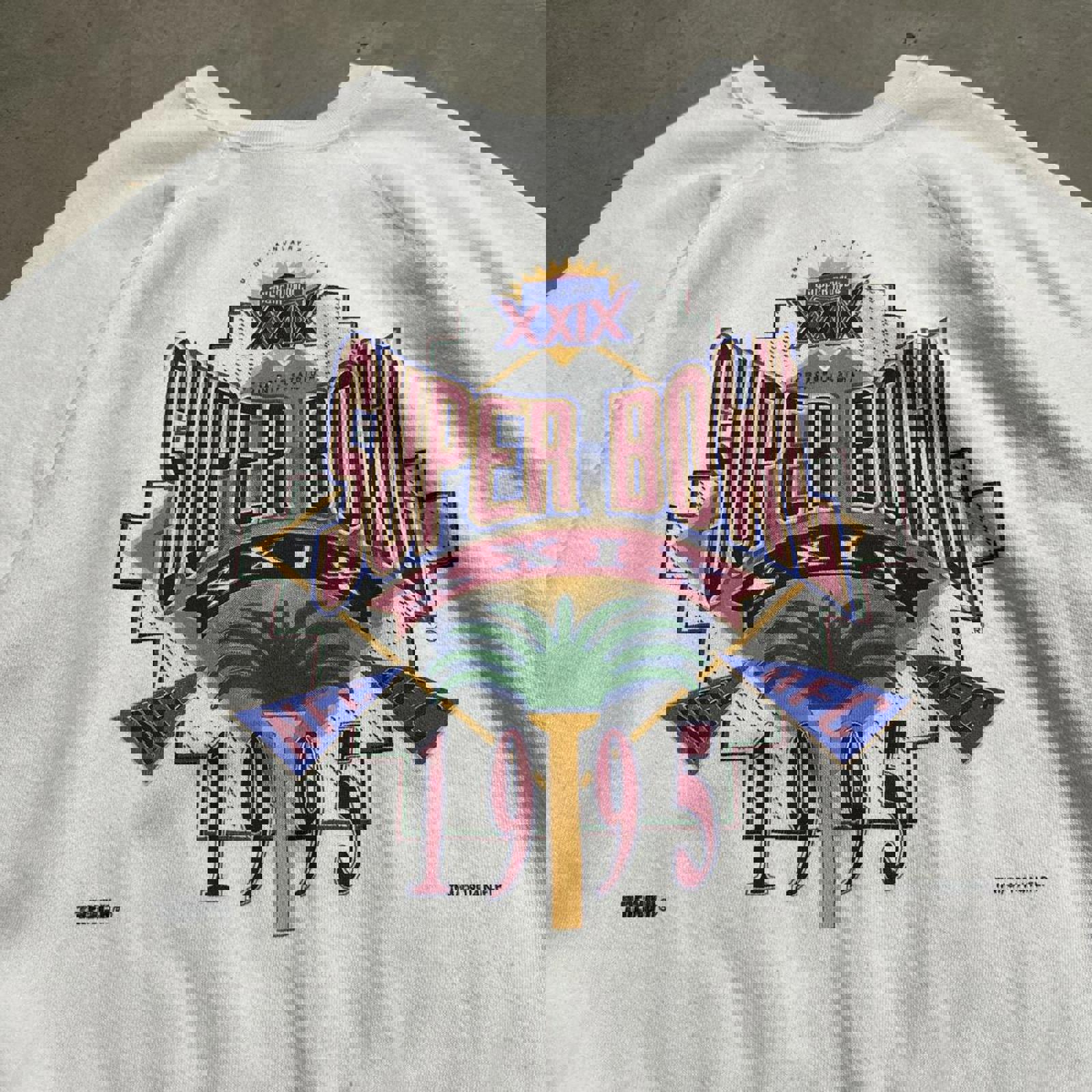 1995 Super Bowl XXXI Raglan Stitch Tultex Trench Graphic Crewneck Sweatshirt