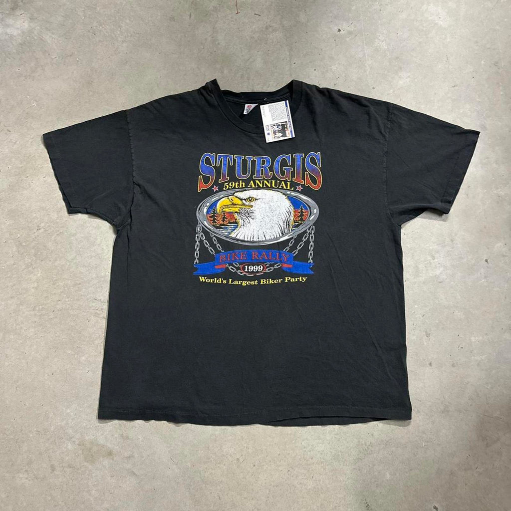 Vintage 1999’ 59th Annual Sturgis Bike Rally Hanes Single Stitch Graphic Faded Boxy Tee