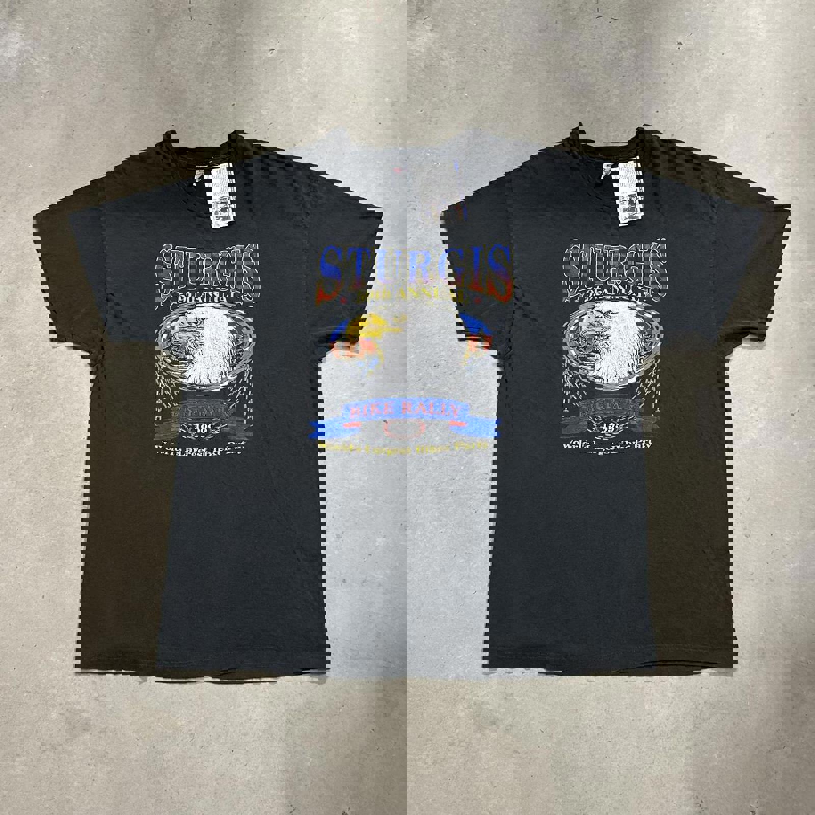 Vintage 1999’ 59th Annual Sturgis Bike Rally Hanes Single Stitch Graphic Faded Boxy Tee