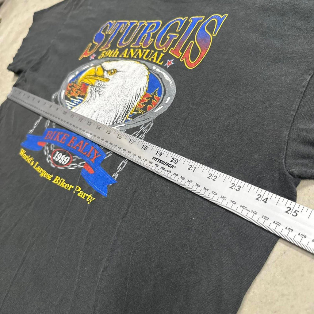 Vintage 1999’ 59th Annual Sturgis Bike Rally Hanes Single Stitch Graphic Faded Boxy Tee