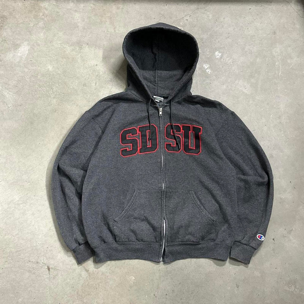 Dark Grey Vintage SDSU Embroidered Champion Zipup Hoodie