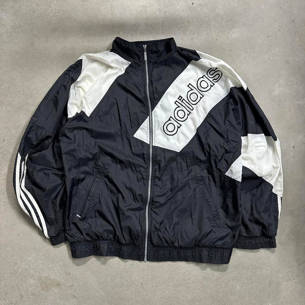 Vintage 90’s Adidas B/W Windbreaker Jacket with Sidelogo, VTG Zipper & VTG Tag