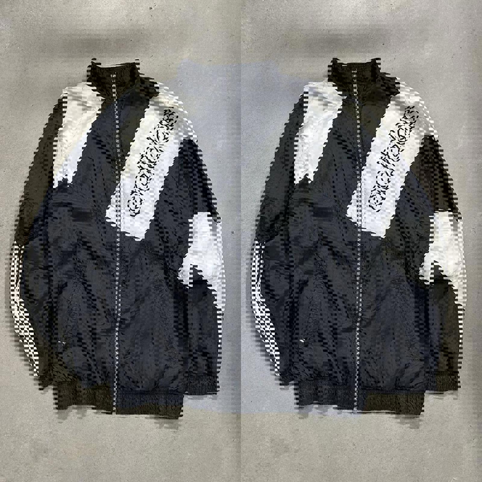 Vintage 90’s Adidas B/W Windbreaker Jacket with Sidelogo, VTG Zipper & VTG Tag