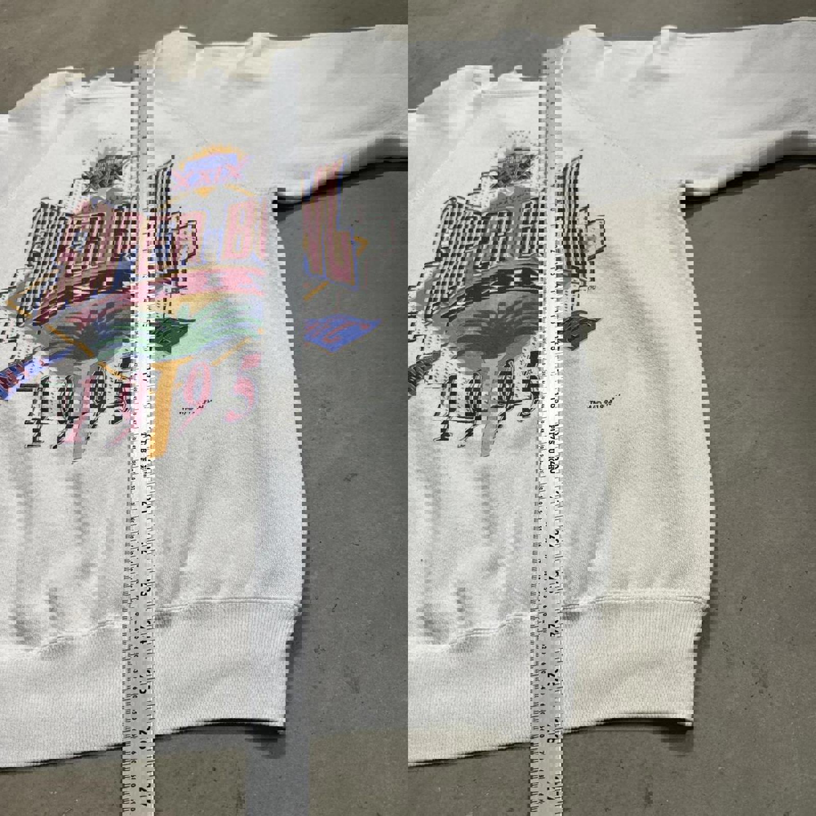 1995 Super Bowl XXXI Raglan Stitch Tultex Trench Graphic Crewneck Sweatshirt