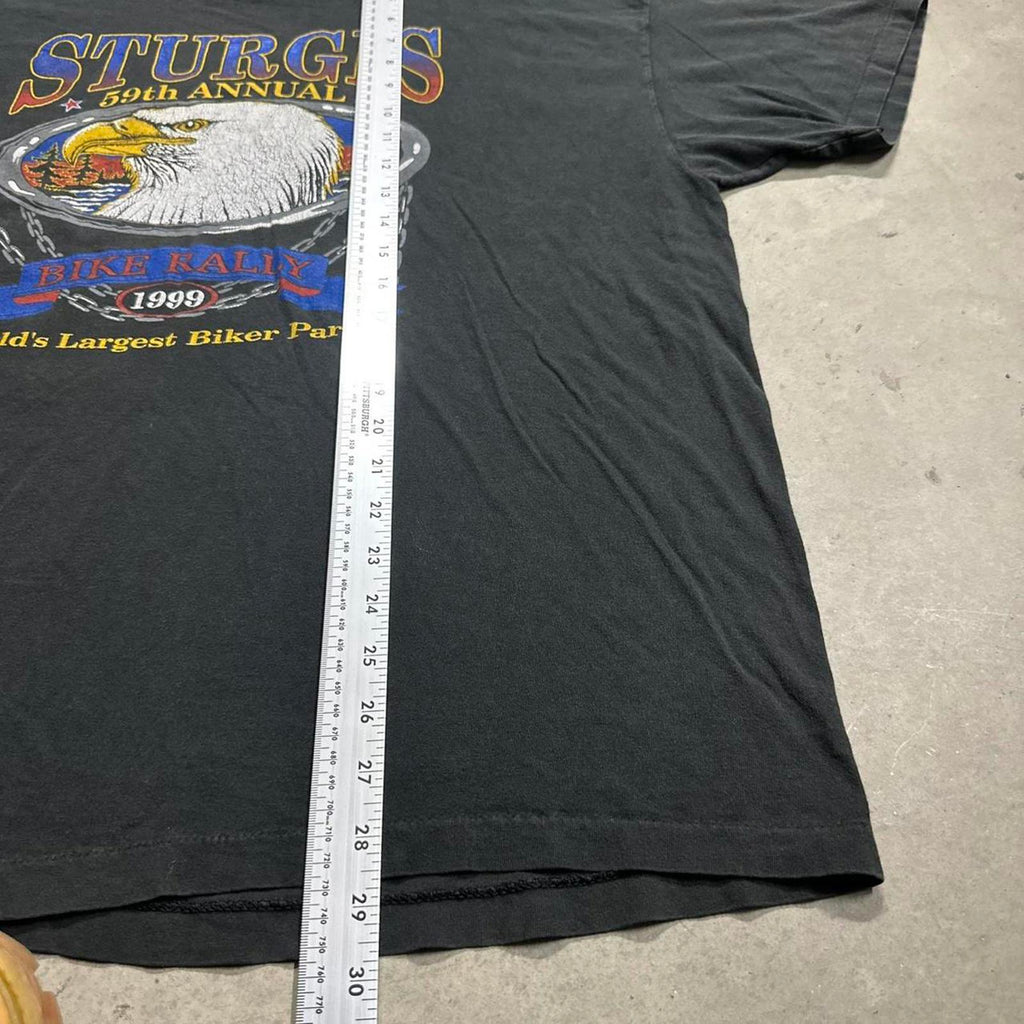 Vintage 1999’ 59th Annual Sturgis Bike Rally Hanes Single Stitch Graphic Faded Boxy Tee