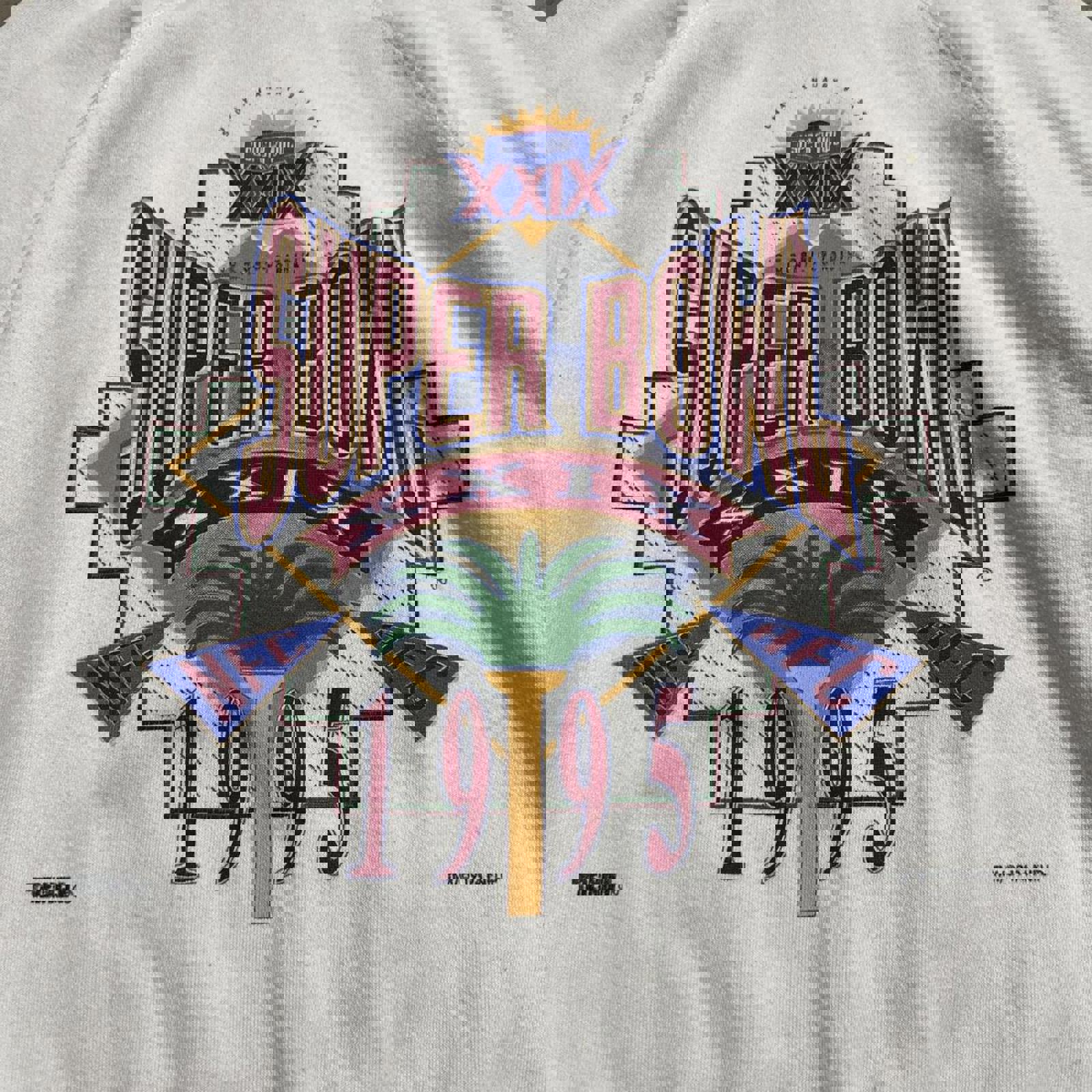 1995 Super Bowl XXXI Raglan Stitch Tultex Trench Graphic Crewneck Sweatshirt