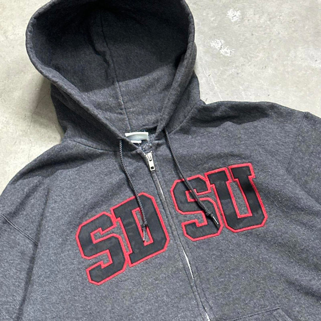 Dark Grey Vintage SDSU Embroidered Champion Zipup Hoodie