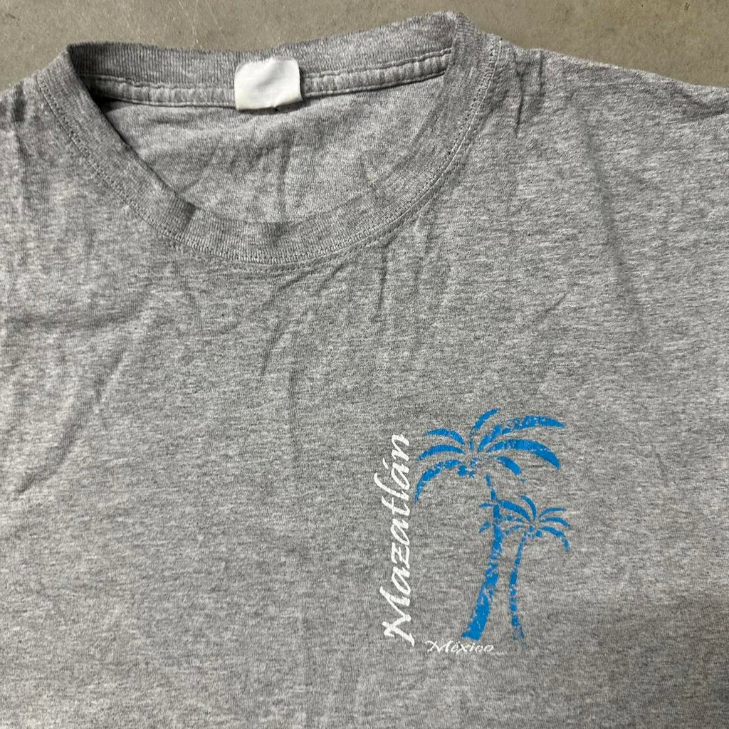 Grey vintage 80s Yazbek Mexico t-shirt with palm tree logo