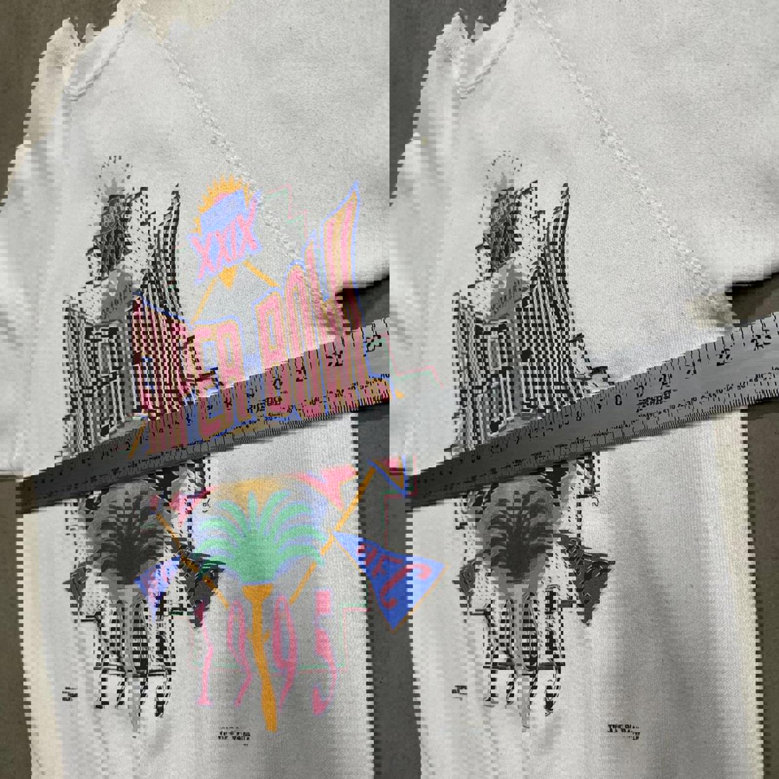 1995 Super Bowl XXXI Raglan Stitch Tultex Trench Graphic Crewneck Sweatshirt